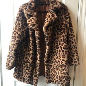 Leopard faux fur coat